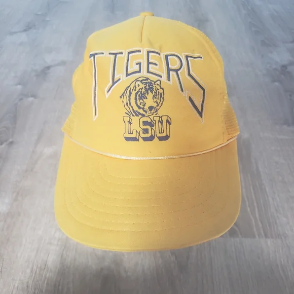 Vintage LSU Tigers NCAA Speedway Adult Snapback Yellow Trucker Baseball Hat Cap - Picture 2 of 8
